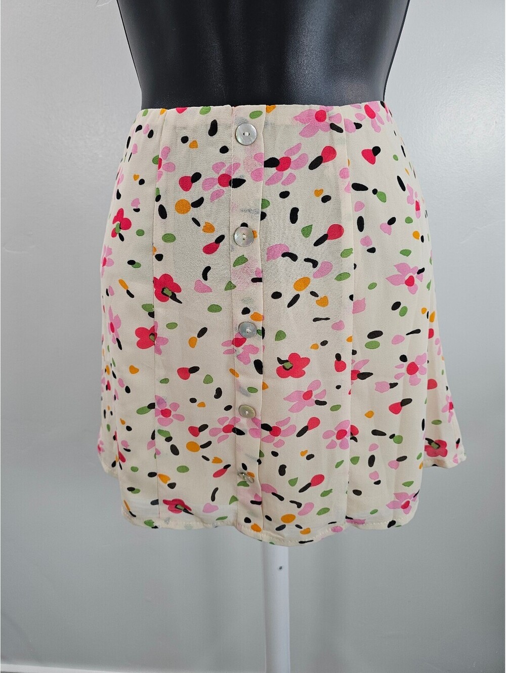 Polly Floral Print Mini Skirt with Front Buttons, Size 0 US